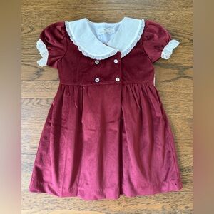 Sal & Pimenta Holiday Burgundy Velvet Dress with Ivory Accents 4T